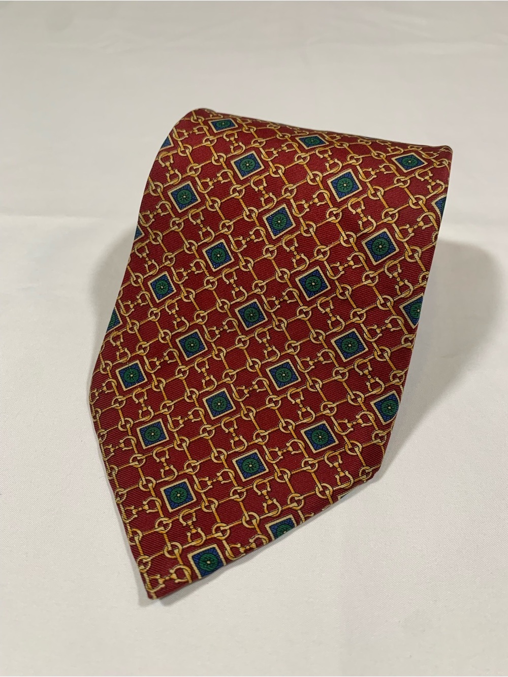Vintage Tommy Hilfiger Equestrian Bit Silk Tie Maroon Gold 57” x 4”